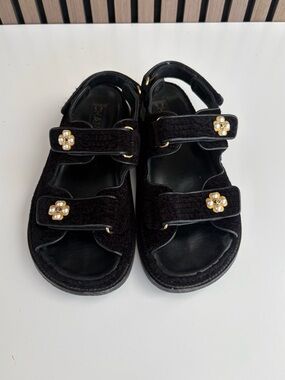 Auth CHANEL Tweed Velcro Dad Sandals